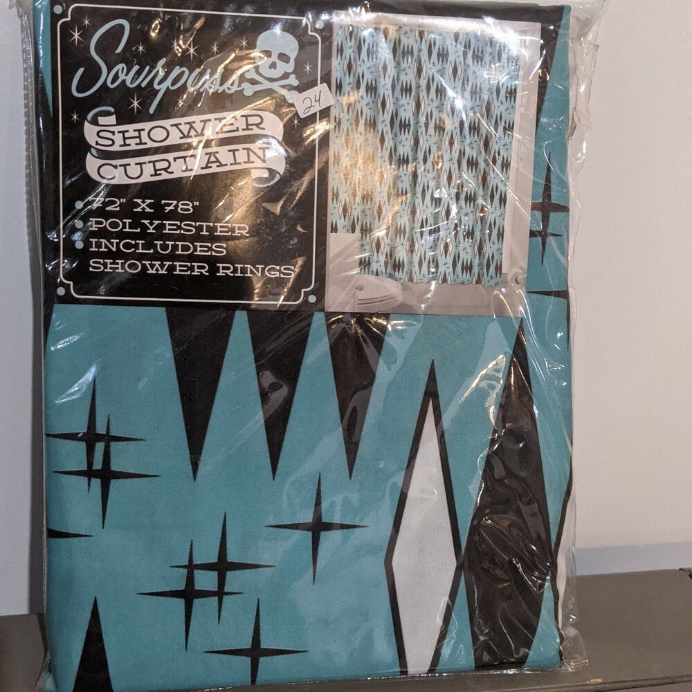 Sourpuss  blue and black diamond shower curtain